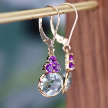Load image into Gallery viewer, 45% OFF!!  Prasiolite and amethyst earrings in 14k yellow gold
