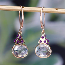 Load image into Gallery viewer, 45% OFF!!  Prasiolite and amethyst earrings in 14k yellow gold