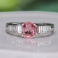 Load image into Gallery viewer, SPECIAL!  Padparadscha Sapphire and diamond ring in platinum with GIA report
