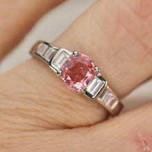 Load image into Gallery viewer, SPECIAL!  Padparadscha Sapphire and diamond ring in platinum with GIA report