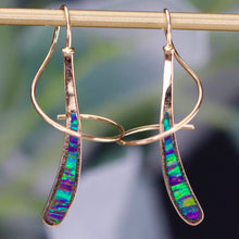 Load image into Gallery viewer, SPECIAL!  Vintage estate inlaid opal earrings in 14k yellow gold