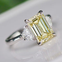 Load image into Gallery viewer, SPECIAL!  3.62ct Fancy yellow emerald cut lab grown diamond ring in 14k white gold