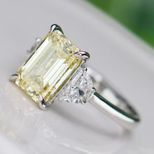 Load image into Gallery viewer, SPECIAL!  3.62ct Fancy yellow emerald cut lab grown diamond ring in 14k white gold