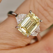 Load image into Gallery viewer, SPECIAL!  3.62ct Fancy yellow emerald cut lab grown diamond ring in 14k white gold