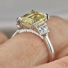 Load image into Gallery viewer, SPECIAL!  3.62ct Fancy yellow emerald cut lab grown diamond ring in 14k white gold