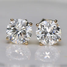 Load image into Gallery viewer, SPECIAL! RETAIL IS $995!  Lab grown 3ctw F-G/SI+ Diamond studs in 14k yellow gold