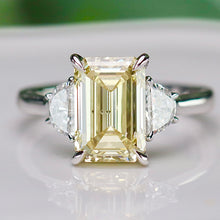 Load image into Gallery viewer, SPECIAL!  3.62ct Fancy yellow emerald cut lab grown diamond ring in 14k white gold