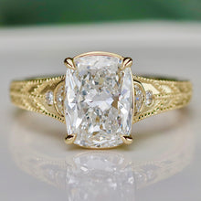 Load image into Gallery viewer, SPECIAL!  3ct cushion cut lab grown diamond ring in 14k yellow gold