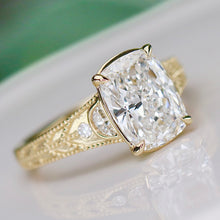 Load image into Gallery viewer, SPECIAL!  3ct cushion cut lab grown diamond ring in 14k yellow gold