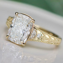 Load image into Gallery viewer, SPECIAL!  3ct cushion cut lab grown diamond ring in 14k yellow gold