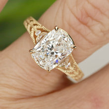 Load image into Gallery viewer, SPECIAL!  3ct cushion cut lab grown diamond ring in 14k yellow gold