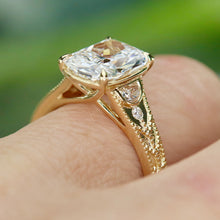 Load image into Gallery viewer, SPECIAL!  3ct cushion cut lab grown diamond ring in 14k yellow gold