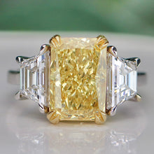 Load image into Gallery viewer, SPECIAL!  5.06ct Fancy vivid yellow radiant cut lab grown diamond ring in 14k gold