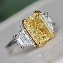 Load image into Gallery viewer, SPECIAL!  5.06ct Fancy vivid yellow radiant cut lab grown diamond ring in 14k gold