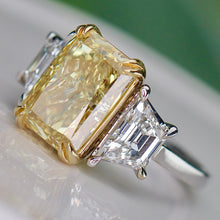 Load image into Gallery viewer, SPECIAL!  5.06ct Fancy vivid yellow radiant cut lab grown diamond ring in 14k gold