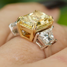 Load image into Gallery viewer, SPECIAL!  5.06ct Fancy vivid yellow radiant cut lab grown diamond ring in 14k gold