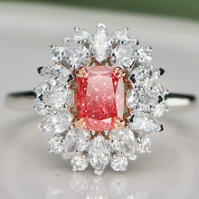 Load image into Gallery viewer, 40% OFF!  Pink and white lab grown diamond cluster ring in 14k white gold