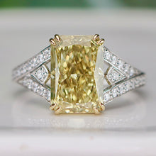 Load image into Gallery viewer, SPECIAL!  4.60ct Fancy yellow radiant cut lab grown diamond ring in 14k gold