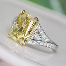 Load image into Gallery viewer, SPECIAL!  4.60ct Fancy yellow radiant cut lab grown diamond ring in 14k gold