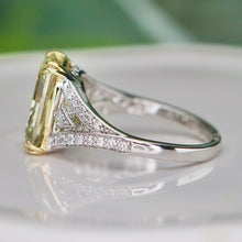 Load image into Gallery viewer, SPECIAL!  4.60ct Fancy yellow radiant cut lab grown diamond ring in 14k gold
