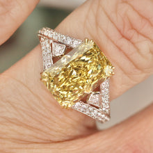 Load image into Gallery viewer, SPECIAL!  4.60ct Fancy yellow radiant cut lab grown diamond ring in 14k gold