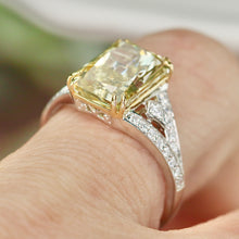 Load image into Gallery viewer, SPECIAL!  4.60ct Fancy yellow radiant cut lab grown diamond ring in 14k gold