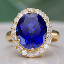 Load image into Gallery viewer, Princess Diana style synthetic Sapphire in 14k yellow gold