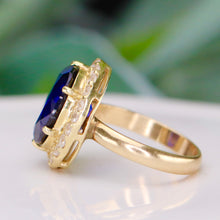 Load image into Gallery viewer, Princess Diana style synthetic Sapphire in 14k yellow gold