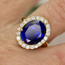 Load image into Gallery viewer, Princess Diana style synthetic Sapphire in 14k yellow gold