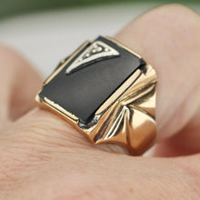 Load image into Gallery viewer, 30% OFF!  Classic vintage onyx and diamond ring in yellow gold