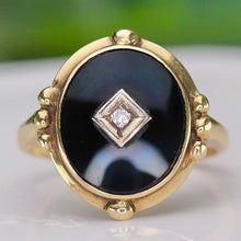 Load image into Gallery viewer, 30% OFF!  Classic vintage onyx and diamond ring in yellow gold