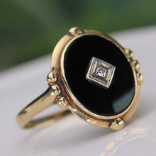 Load image into Gallery viewer, 30% OFF!  Classic vintage onyx and diamond ring in yellow gold