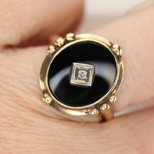 Load image into Gallery viewer, 30% OFF!  Classic vintage onyx and diamond ring in yellow gold