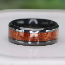 Load image into Gallery viewer, SPECIAL!  8mm Black Titanium band with wood inlay Size 8.5