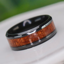 Load image into Gallery viewer, SPECIAL!  8mm Black Titanium band with wood inlay Size 8.5