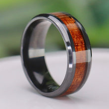 Load image into Gallery viewer, SPECIAL!  8mm Black Titanium band with wood inlay Size 8.5