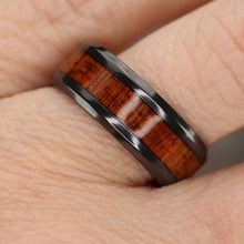 Load image into Gallery viewer, SPECIAL!  8mm Black Titanium band with wood inlay Size 8.5