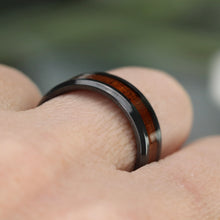 Load image into Gallery viewer, SPECIAL!  8mm Black Titanium band with wood inlay Size 8.5