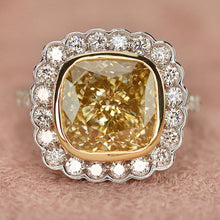 Load image into Gallery viewer, SPECIAL!  7ctw Fancy yellow cushion cut lab grown diamond ring in 14k gold