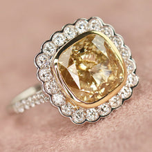 Load image into Gallery viewer, SPECIAL!  7ctw Fancy yellow cushion cut lab grown diamond ring in 14k gold