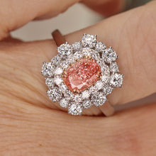 Load image into Gallery viewer, 40% OFF!  Pink and white lab grown diamond cluster ring in 14k white gold