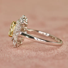 Load image into Gallery viewer, 40% OFF!  Yellow and white lab grown diamond cluster ring in 14k white gold