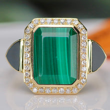 Load image into Gallery viewer, SPECIAL!  Onyx, malachite and diamond ring in 14k yellow gold by Effy