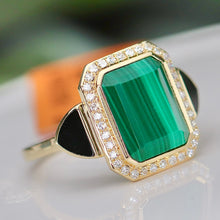Load image into Gallery viewer, SPECIAL!  Onyx, malachite and diamond ring in 14k yellow gold by Effy