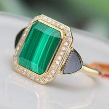 Load image into Gallery viewer, SPECIAL!  Onyx, malachite and diamond ring in 14k yellow gold by Effy