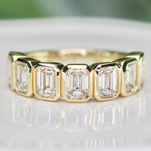 Load image into Gallery viewer, SPECIAL!  Lab grown 3ctw 7 stone emerald cut diamond band ring in 14k yellow gold