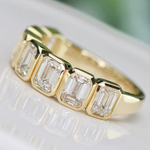 Load image into Gallery viewer, SPECIAL!  Lab grown 3ctw 7 stone emerald cut diamond band ring in 14k yellow gold