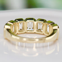 Load image into Gallery viewer, SPECIAL!  Lab grown 3ctw 7 stone emerald cut diamond band ring in 14k yellow gold