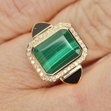 Load image into Gallery viewer, SPECIAL!  Onyx, malachite and diamond ring in 14k yellow gold by Effy