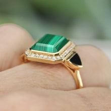 Load image into Gallery viewer, SPECIAL!  Onyx, malachite and diamond ring in 14k yellow gold by Effy